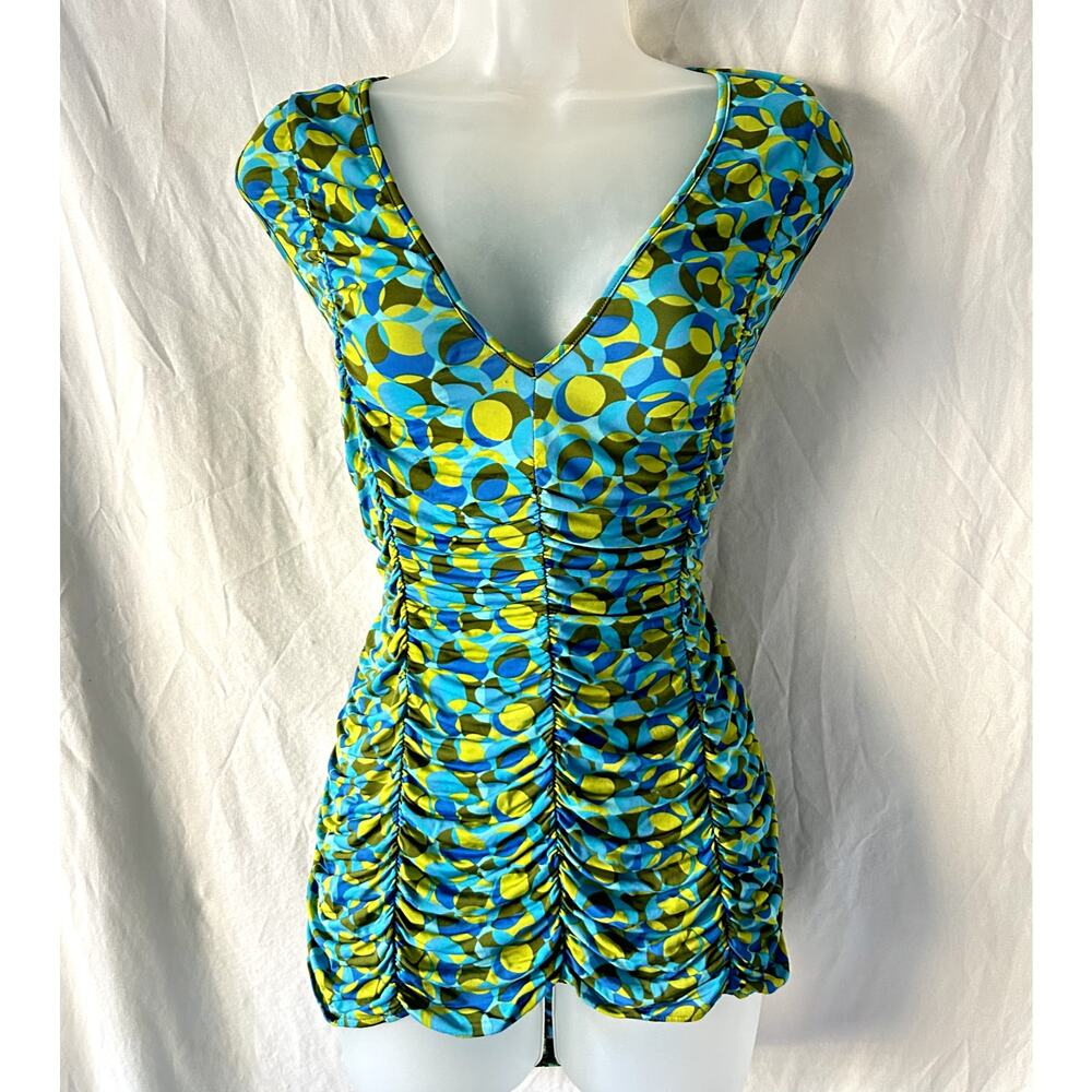 Y2k VTG Siren Top L Polka Dot Colorful Hippie Wacky Funky Retro Secretary Boho